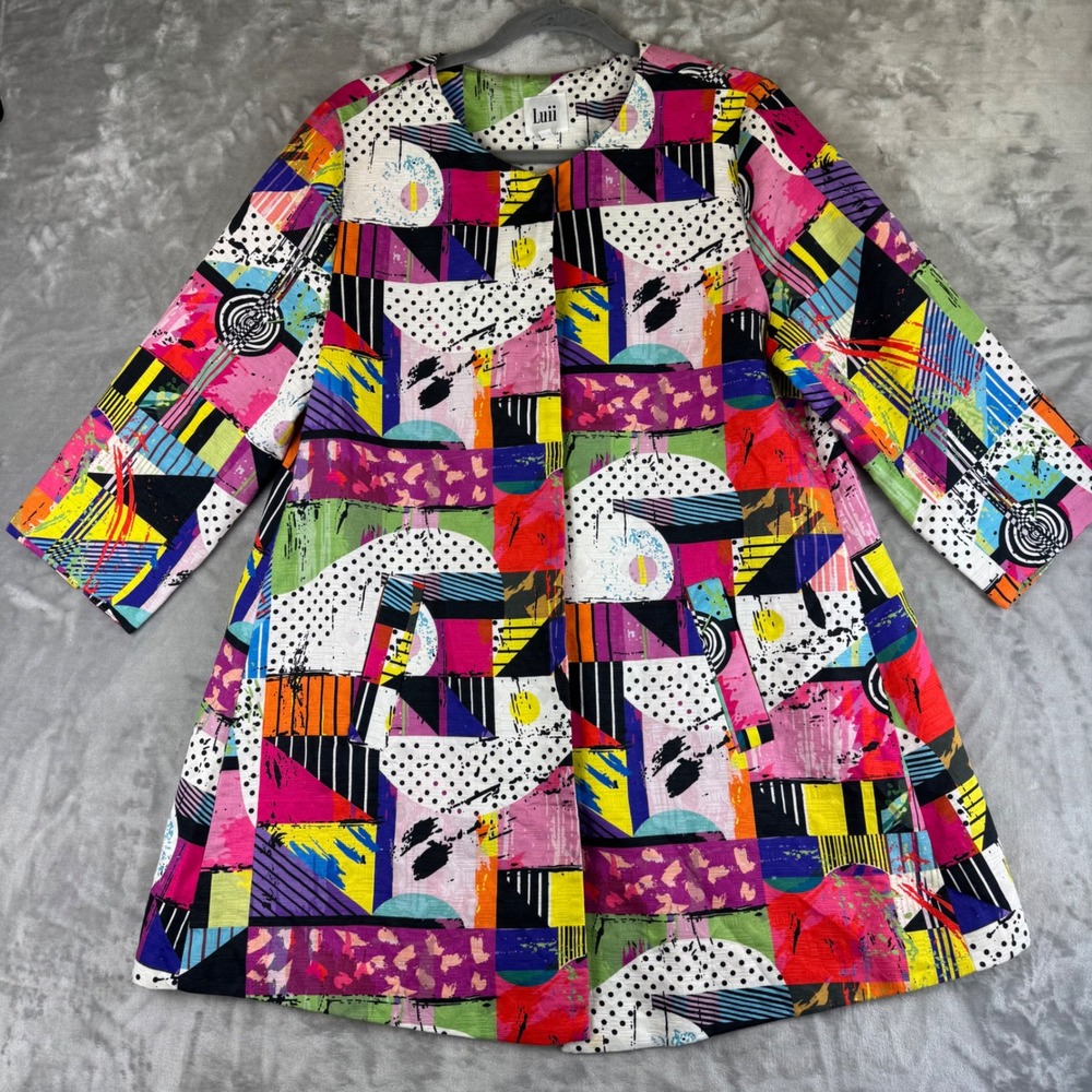 Luii Abstract Geometric Print Colorful Button Front Cotton‎ Jacket M (1374)